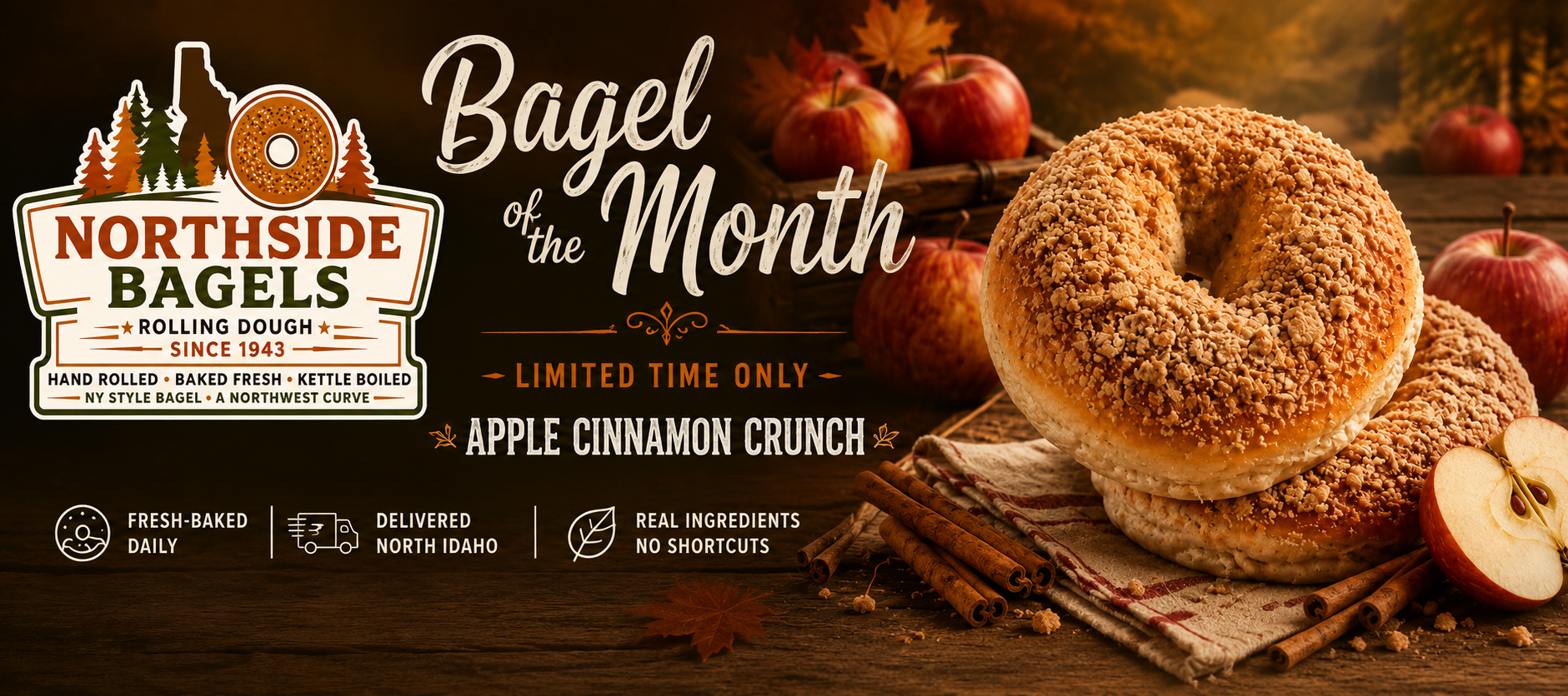 Apple cinnamon crunch bagels with apples and cinnamon
